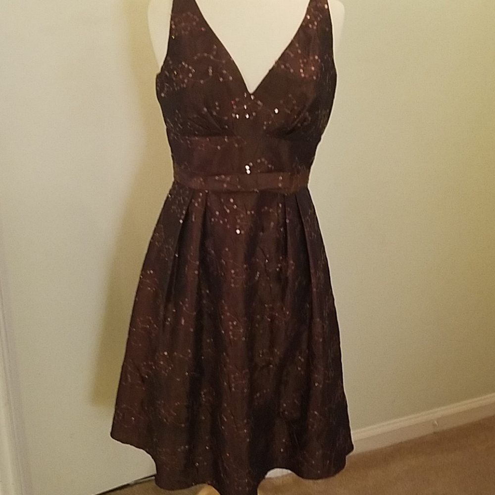 JS Collections Brown sequined Holiday Party Dress